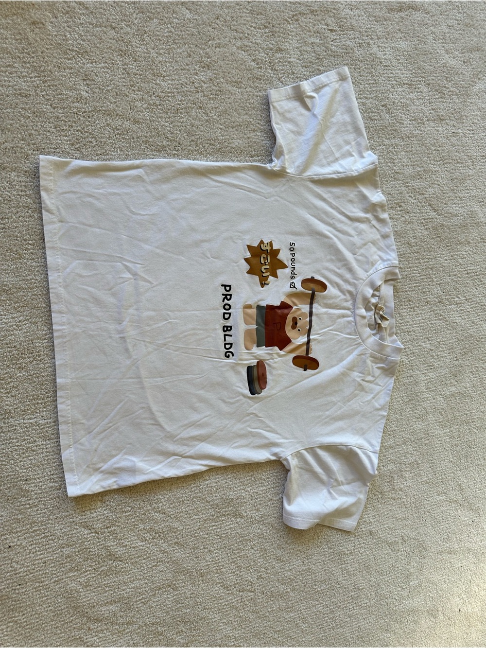 White Graphic Tee with Weightlifter Print
